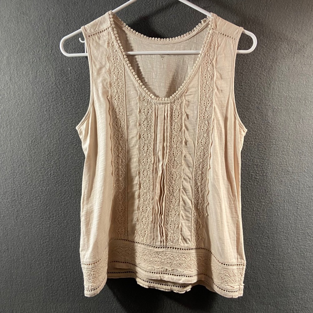 Garnet Hill cream ivory Tank Top Organic Cotton Lace Boho coastal minimalist